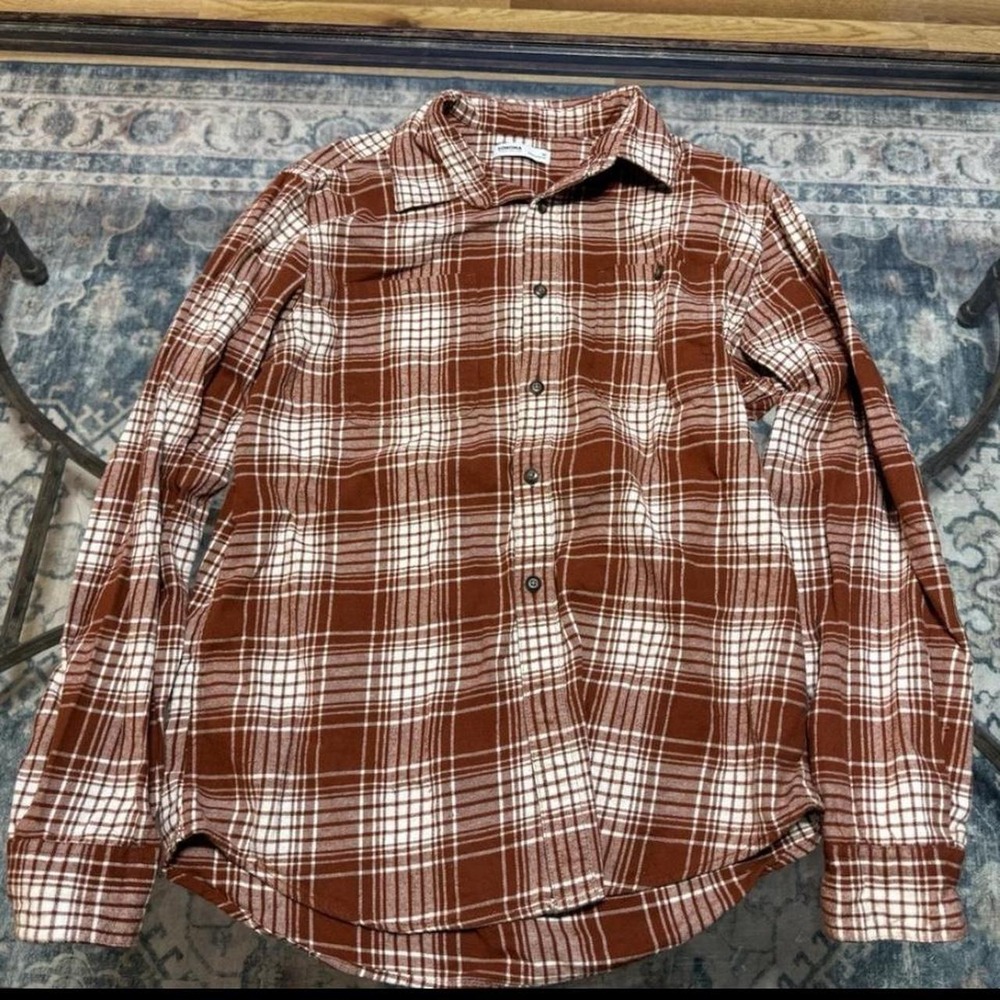Sonoma Shirt‎ Mens Medium Brown White Flannel Long Sleeve Button Up Hiking